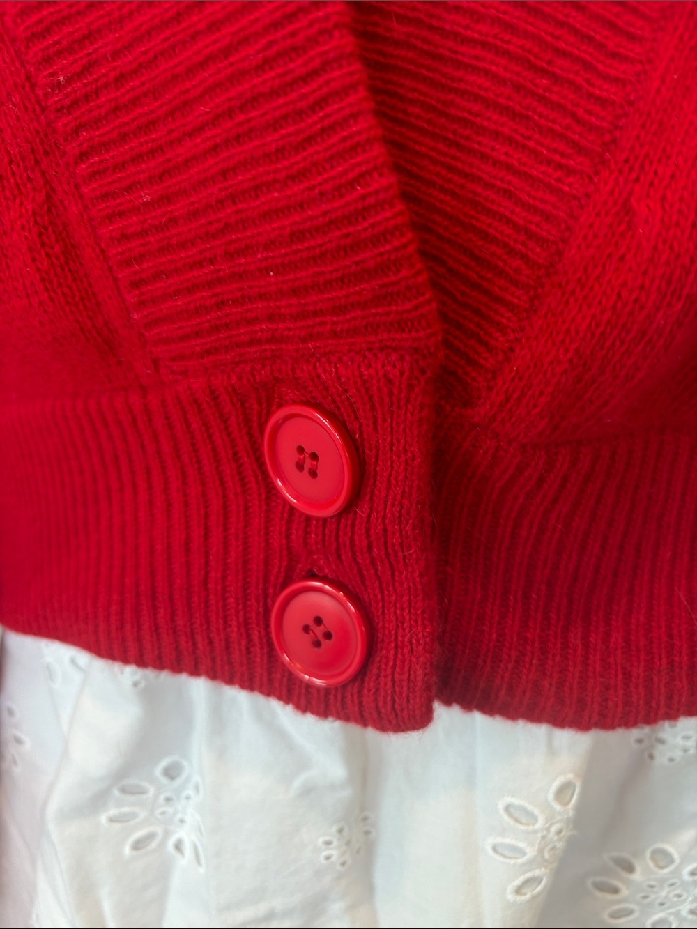 Cropped Red V-Neck Button-Front Cardigan - Picture 2 of 7